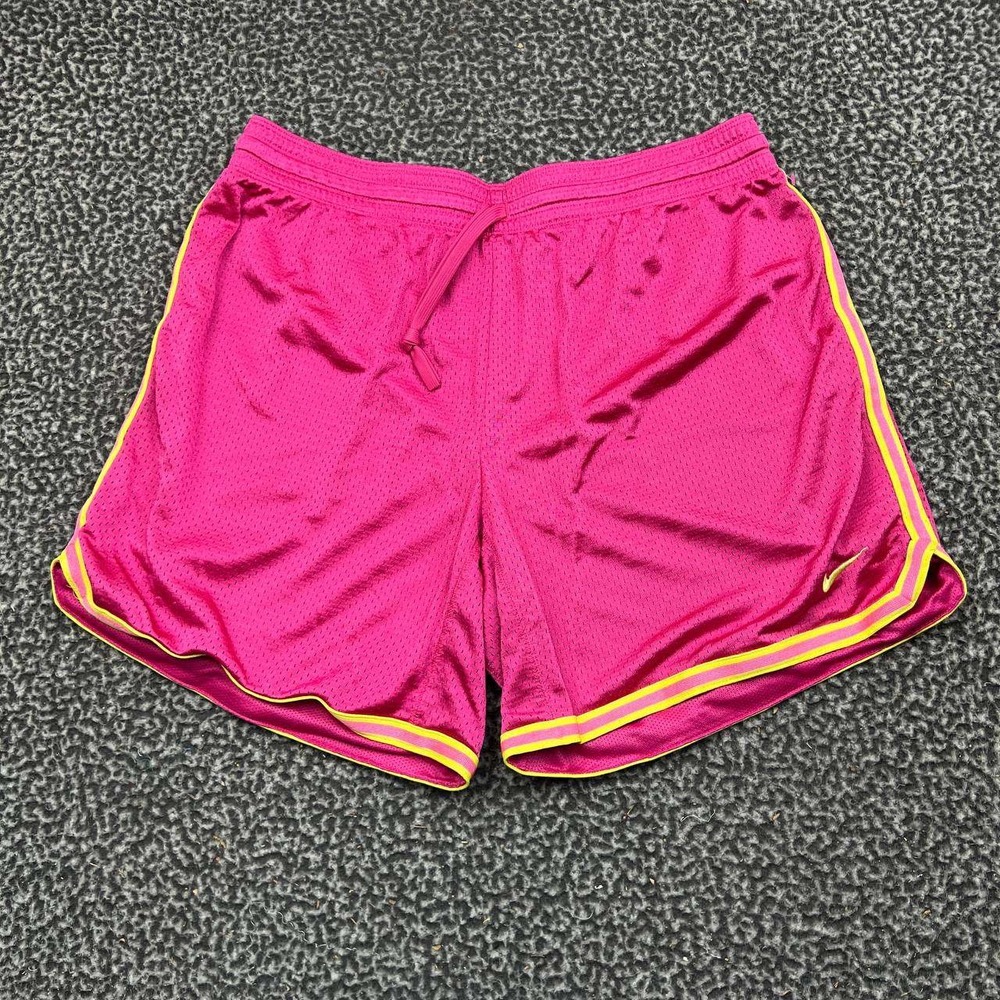 Nike Dri-Fit Mesh Running Shorts Women XL Pink Yellow Striped Athletic Gym